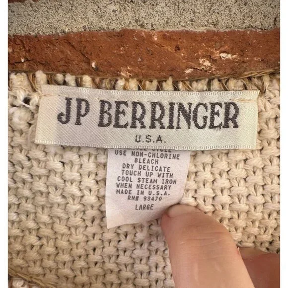 Vintage JP Berringer USA Cotton Sweater Vest Button Front Cream Size L - Picture 3 of 11